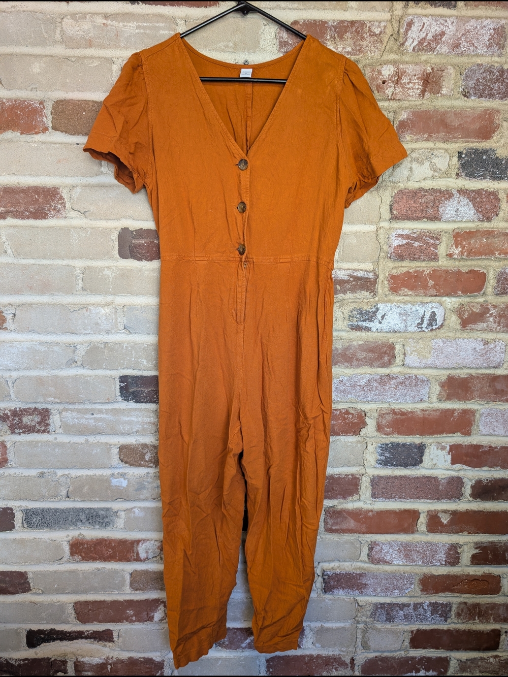 Old Navy Orange Button-Front V-Neck Jumpsuit